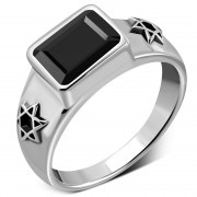 Star of David Mens Silver Ring w Black Onyx, r434